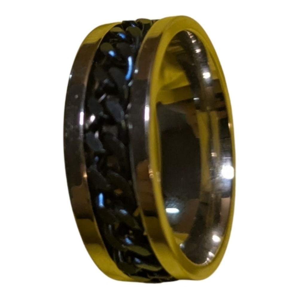 NEW Spin Ring Sz 12.5 Unisex  Silver Tone Dark Blue Middle A-032